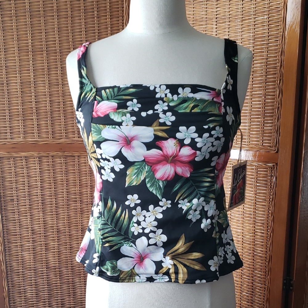 La Cabaña Hibiscus Flower Tankini Top NWT Size 14
